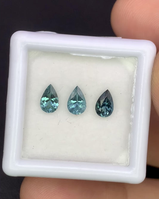 Natural Indicolite Tourmaline Lot 1.03 Carat 6x4 MM (Approx) Pear Shape Faceted Gemstone 3 Piece Lot