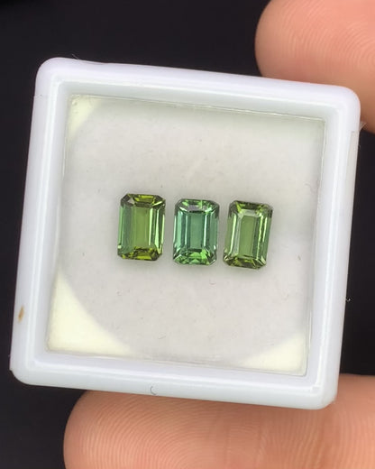Natural Green Tourmaline Lot 1.94 Carat 6x4 MM Octagon Shape Faceted Gemstone 3 Piece Lot