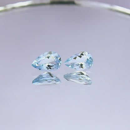 Natural Aquamarine Pair 2.35 Carat 9x6 MM Pear Shape Faceted Gemstone Pair