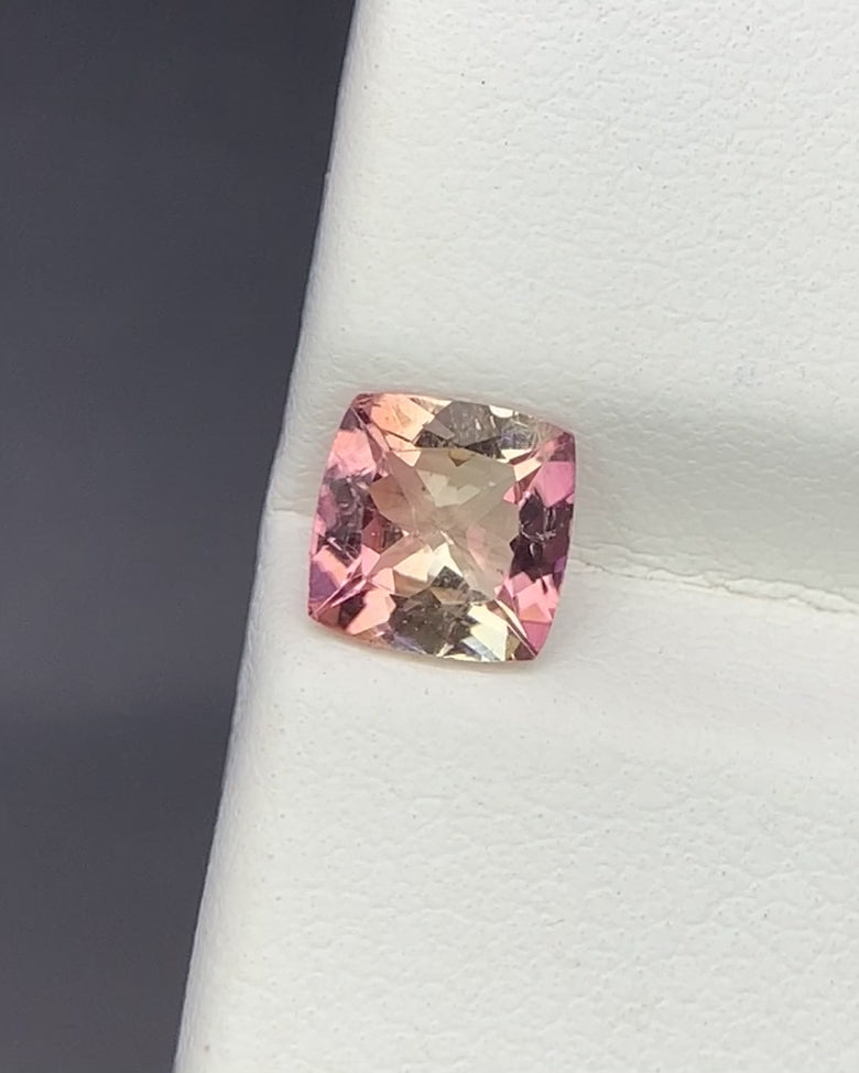 Natural Bi Color Tourmaline 0.94 Carat 6x6 MM Cushion Shape Faceted Gemstone