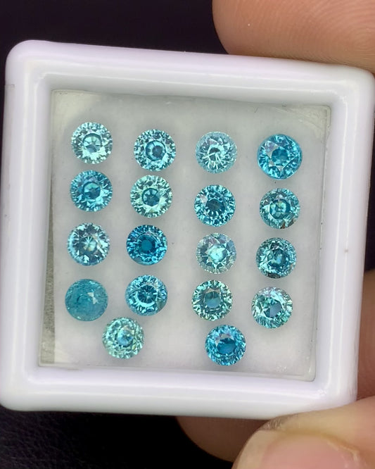 Natural Cambodian Blue Zircon Lot 6.06 Carat 3.5x3.5 MM Round Shape Faceted Gemstone 18 Piece Lot