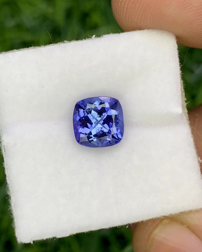 Natural Bi Color Tanzanite 1.54 Carat 6.8x6.8 MM Cushion Shape Faceted Gemstone