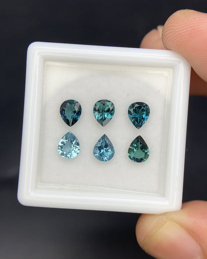 Natural Indicolite Tourmaline Lot 1.74 Carat 5x4 MM Pear Shape Faceted Gemstone 6 Piece Lot