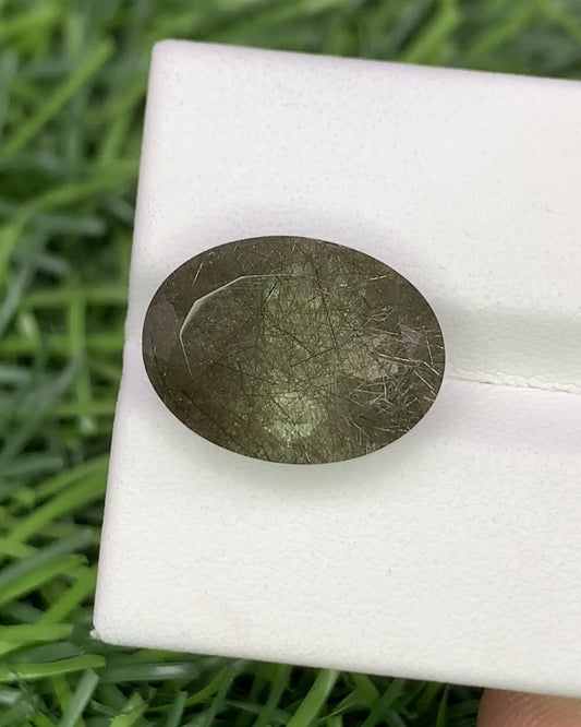 Natural Green Rutile Quartz 9.60 Carat 16.1x12 MM Oval Shape Faceted Gemstone