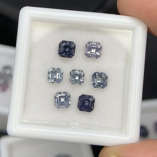 Natural Multi Color Spinel 1.89 Carat Mix Sze Asscher Cut Faceted Gemstone 7 Piece Lot 