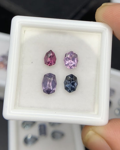 Natural Multi Color Spinel 1.72 Carat Mix Sze Fancy Shape Faceted Gemstone 4 Piece Lot 