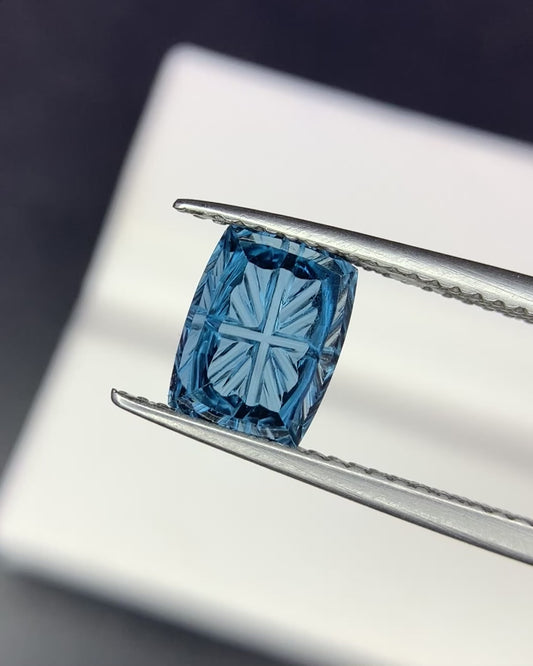 Natural London Blue Topaz 2.13 Carat 8.3x6.3 MM Cushion Shape Starbrite Cut Faceted Gemstone 