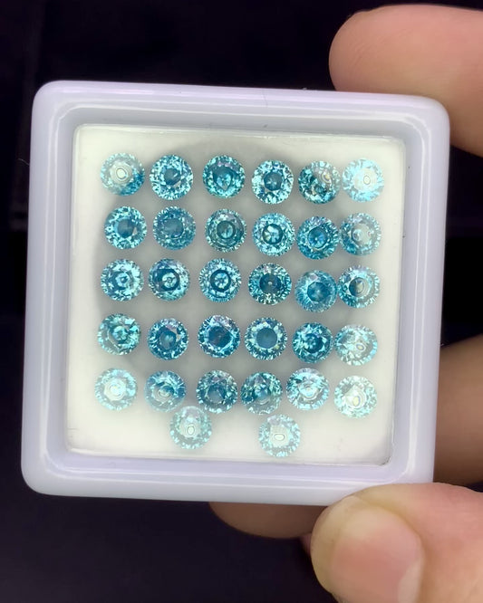 Natural Cambodian Blue Zircon Lot 4.5x4.5 MM Round Shape Faceted Gemstone Lot