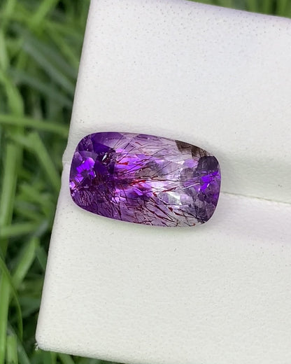 Natural Super Seven 4.19 Carat 13.5x8 MM Cushion Shape Faceted Gemstone with 7 Crystals Healing Stone Seven Chakra Melody Stone