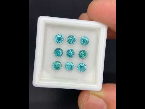 Natural Cambodian Blue Zircon Lot 4.52 Carat 4x4 MM Round Shape Faceted Gemstone 9 Piece Lot