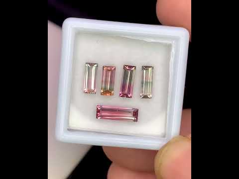 Natural Bi Color Tourmaline Lot 2.41 Carat Mix Size Baguette Shape Faceted Gemstone 5 Piece Lot