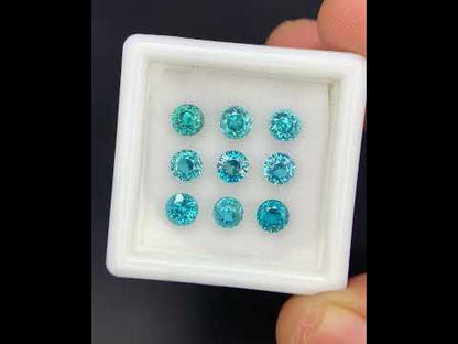 Natural Cambodian Blue Zircon Lot 4.69 Carat 4x4 MM Round Shape Faceted Gemstone 9 Piece Lot