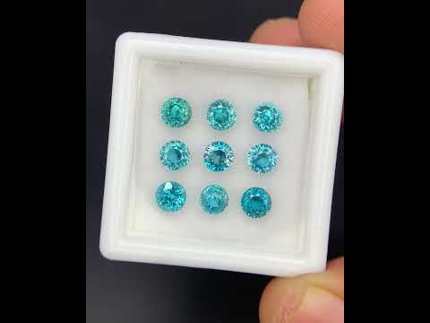 Natural Cambodian Blue Zircon Lot 4.69 Carat 4x4 MM Round Shape Faceted Gemstone 9 Piece Lot