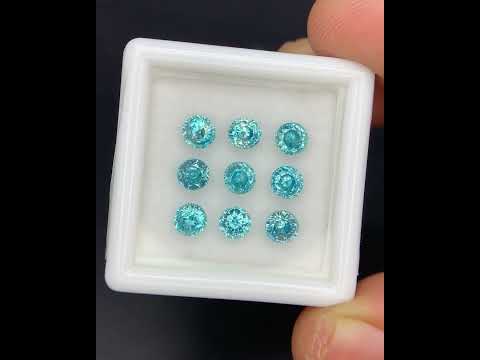 Natural Cambodian Blue Zircon Lot 4.51 Carat 4x4 MM Round Shape Faceted Gemstone 9 Piece Lot