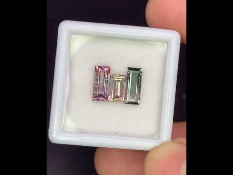 Natural Bi Color Tourmaline Lot 2.21 Carat Mix Size Baguette Shape Faceted Gemstone 3 Piece Lot