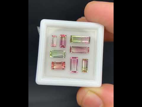 Natural Bi Color Tourmaline Lot 3.48 Carat Mix Size Baguette Shape Faceted Gemstone 8 Piece Lot