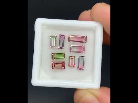 Natural Bi Color Tourmaline Lot 2.91 Carat Mix Size Baguette Shape Faceted Gemstone 8 Piece Lot
