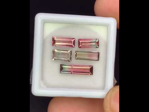 Natural Bi Color Tourmaline Lot 3.29 Carat Mix Size Baguette Shape Faceted Gemstone 5 Piece Lot
