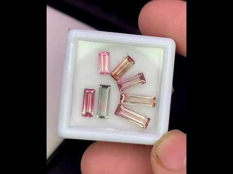 Natural Bi Color Tourmaline Lot 3.69 Carat Mix Size Baguette Shape Faceted Gemstone 7 Piece Lot
