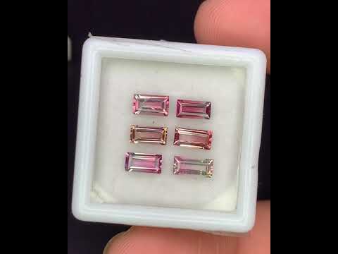 Natural Bi Color Tourmaline Lot 2.06 Carat Mix Size Baguette Shape Faceted Gemstone 6 Piece Lot
