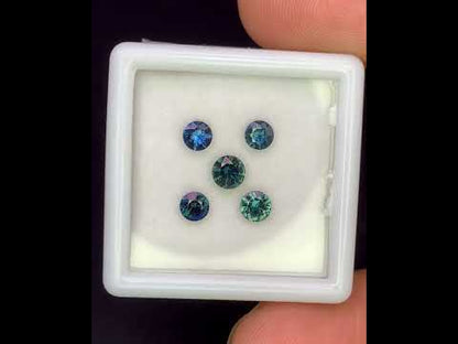 Natural Blue and Green Sapphire Lot 1.10 Carat Mix Size Round Shape Faceted Gemstone 5 Piece Lot