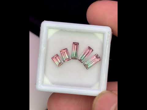 Natural Bi Color Tourmaline Lot 1.88 Carat Mix Size Baguette Shape Faceted Gemstone 5 Piece Lot
