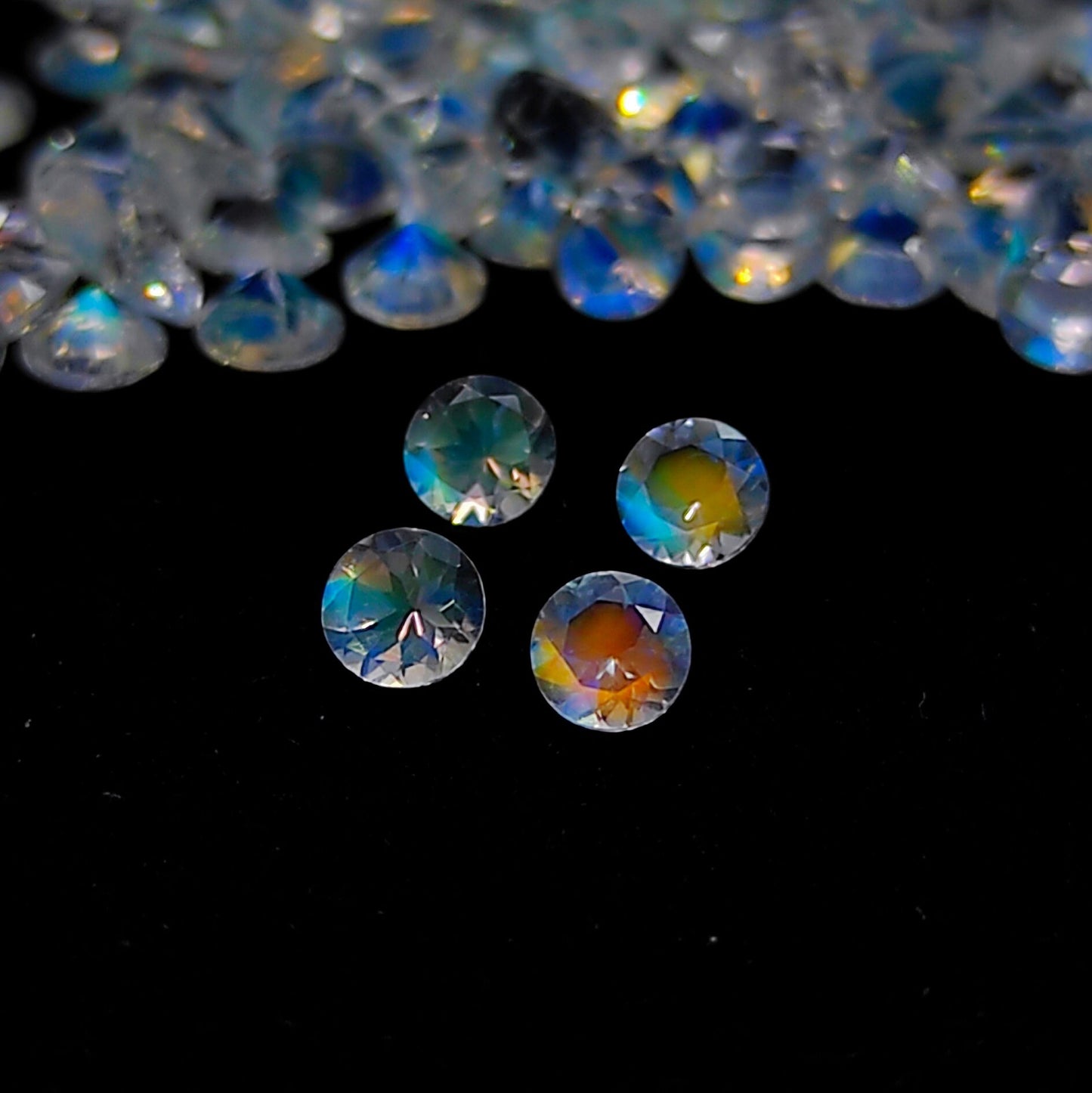 Natural Rainbow Moonstone (Andesine Labradorite) Lot 3.5x3.5 MM Round Shape Multi Fire/Sheen Faceted Gemstone