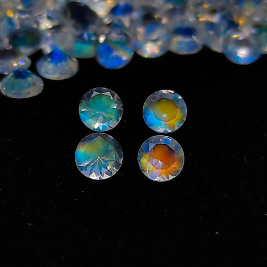 Natural Rainbow Moonstone (Andesine Labradorite) Lot 3.5x3.5 MM Round Shape Multi Fire/Sheen Faceted Gemstone