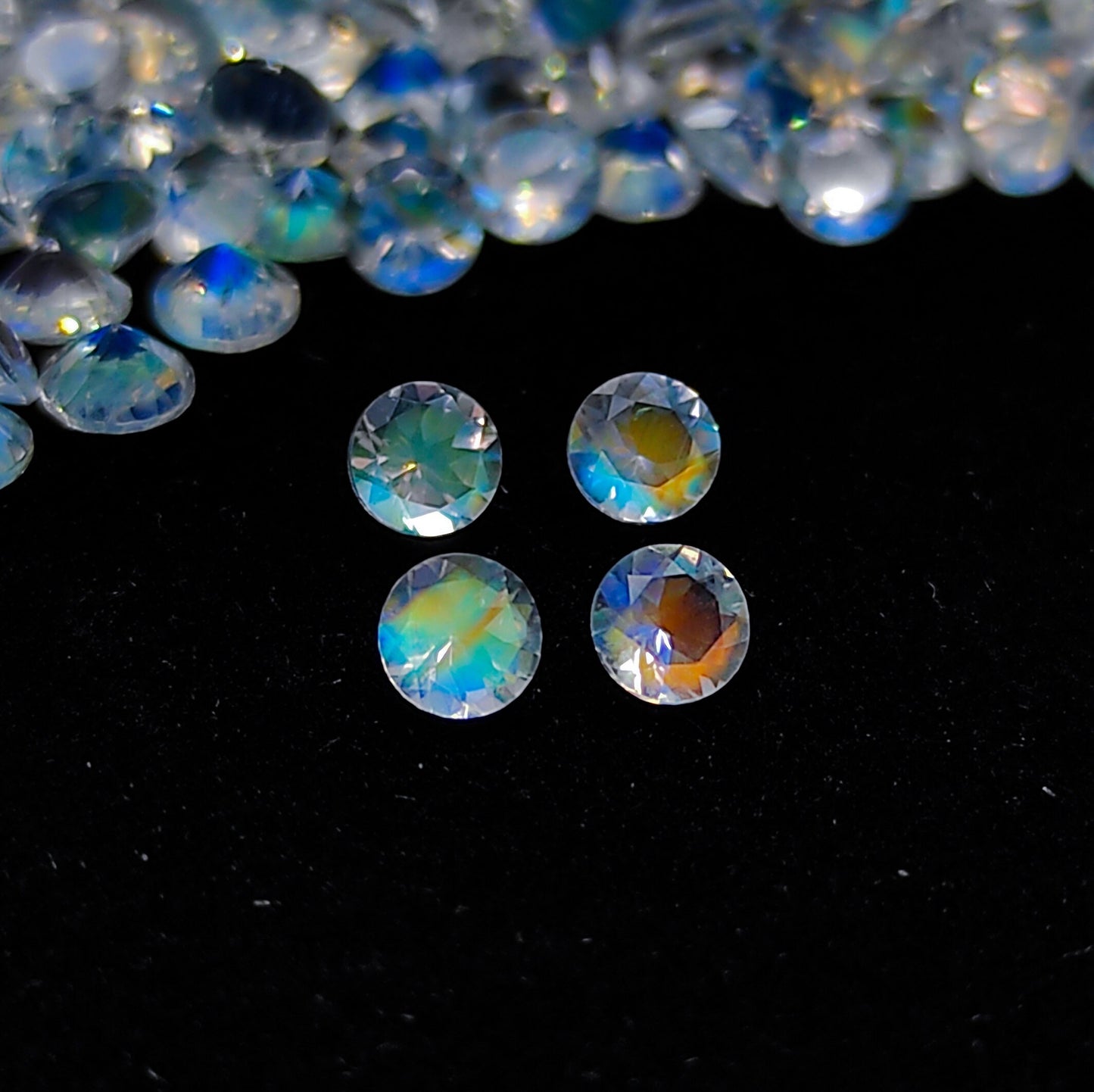 Natural Rainbow Moonstone (Andesine Labradorite) Lot 3.5x3.5 MM Round Shape Multi Fire/Sheen Faceted Gemstone