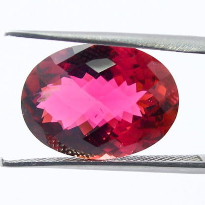 Natural Pink Tourmaline 10.43 Carat 18x13 MM Checkerboard Cut Oval Shape Faceted Gemstone