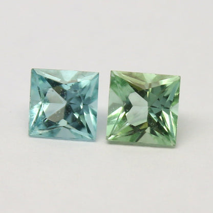 Natural Blue and Green Tourmaline lot 0.71 Carat 4x4 MM Square Shape Faceted Gemstone 2 Piece Lot