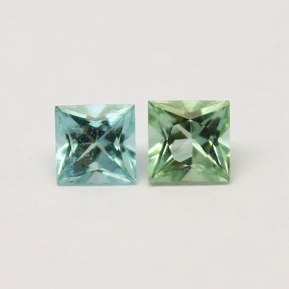 Natural Blue and Green Tourmaline lot 0.71 Carat 4x4 MM Square Shape Faceted Gemstone 2 Piece Lot