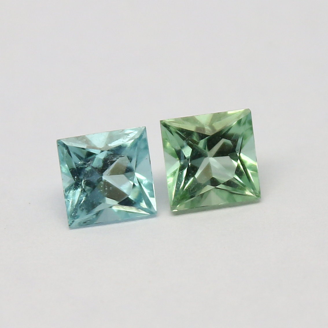 Natural Blue and Green Tourmaline lot 0.71 Carat 4x4 MM Square Shape Faceted Gemstone 2 Piece Lot