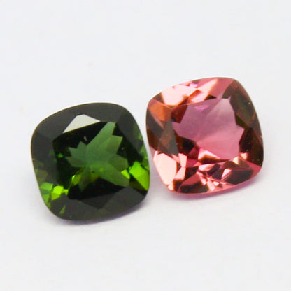 Natural Pink And Green Tourmaline Lot 1.02 Carat 5x5 MM Cushion Shape Faceted Gemstone 2 Piece Lot