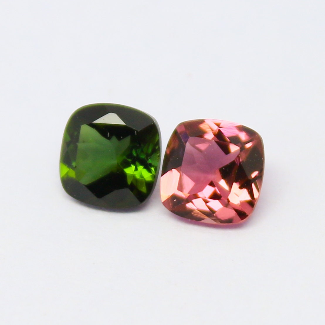 Natural Pink And Green Tourmaline Lot 1.02 Carat 5x5 MM Cushion Shape Faceted Gemstone 2 Piece Lot