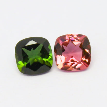 Natural Pink And Green Tourmaline Lot 1.02 Carat 5x5 MM Cushion Shape Faceted Gemstone 2 Piece Lot