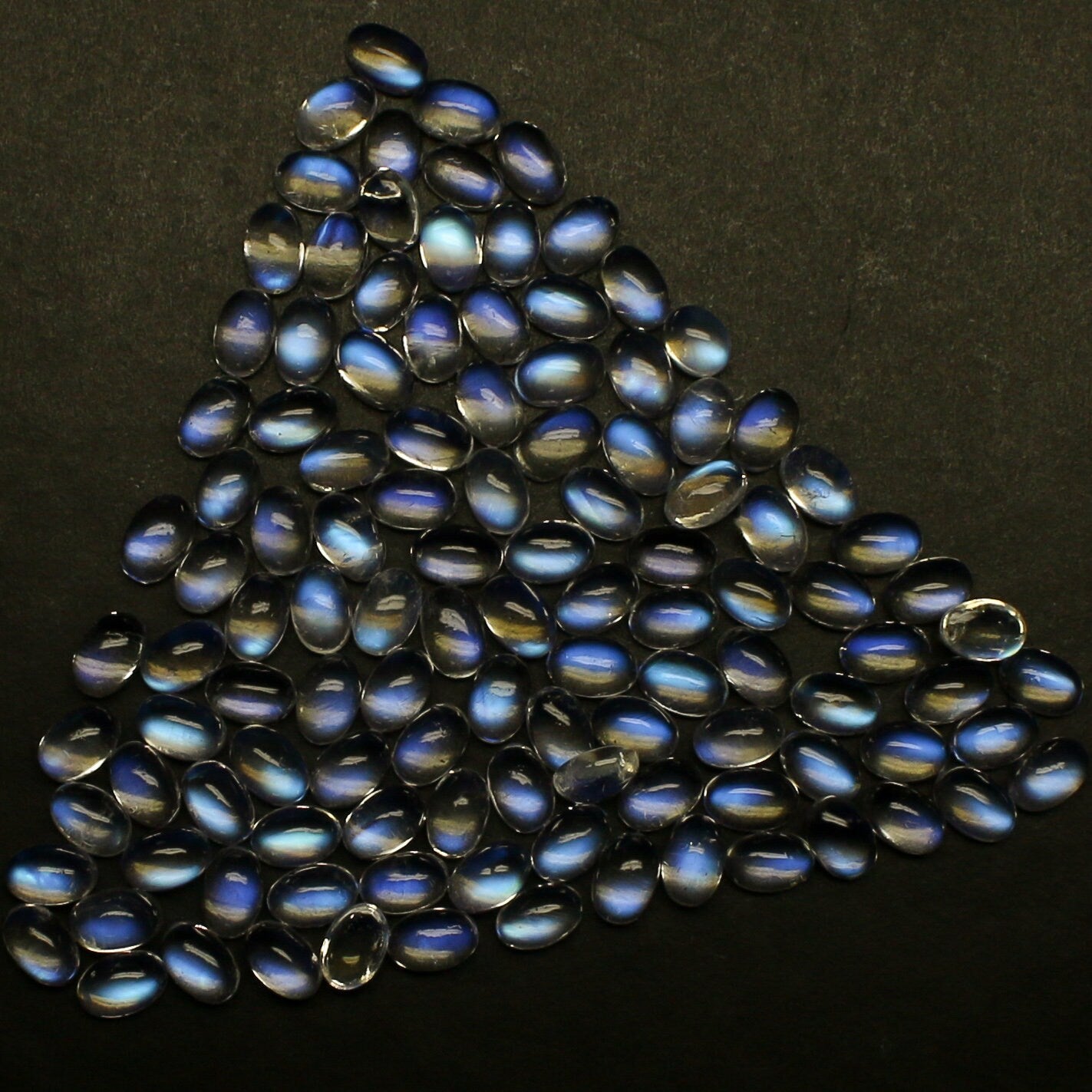 Natural Blue-Fire Rainbow Moonstone Lot 6x4 MM Oval Shape Blue Fire Rainbow Cabochon Gemstone Lot