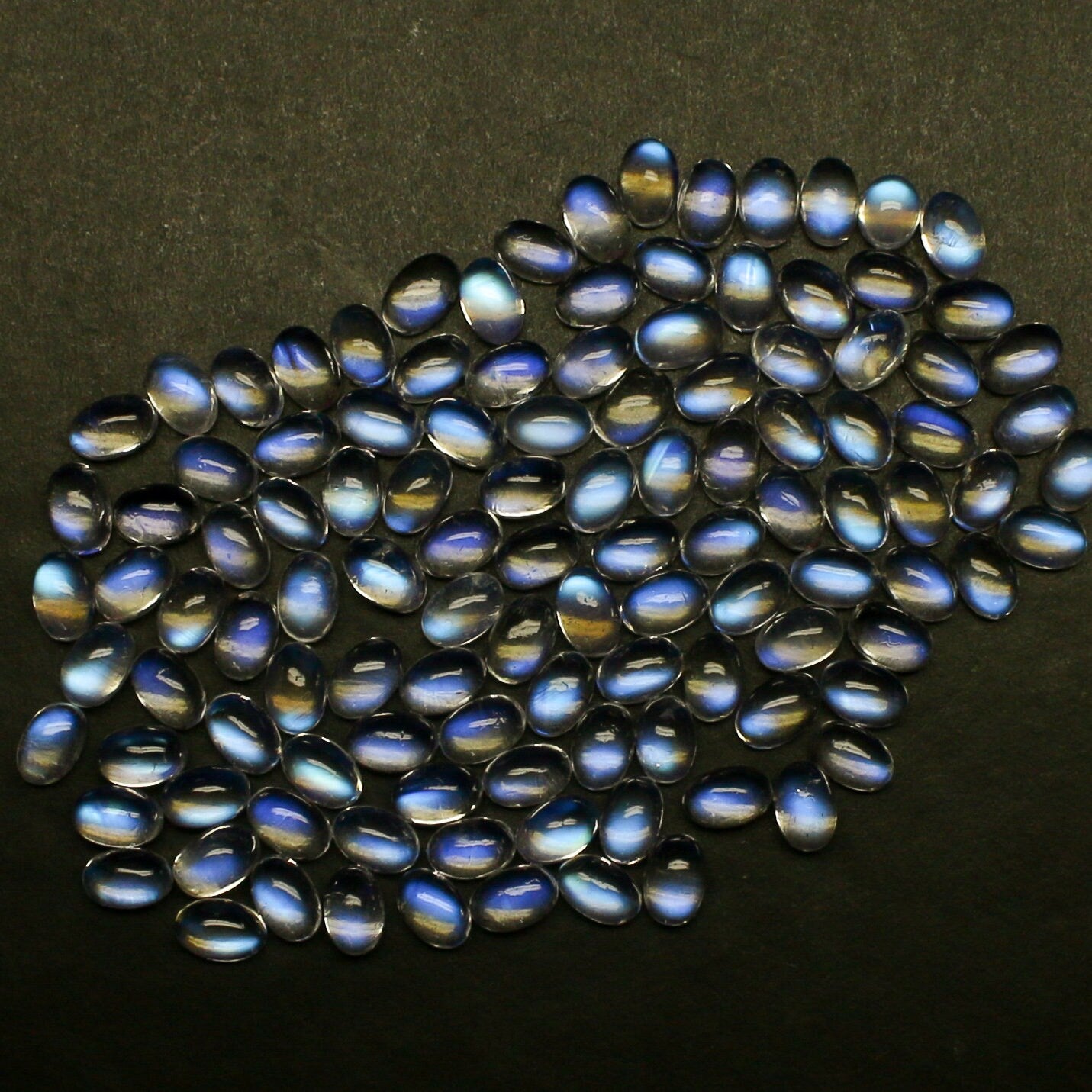 Natural Blue-Fire Rainbow Moonstone Lot 6x4 MM Oval Shape Blue Fire Rainbow Cabochon Gemstone Lot