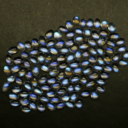 Natural Blue-Fire Rainbow Moonstone Lot 6x4 MM Oval Shape Blue Fire Rainbow Cabochon Gemstone Lot