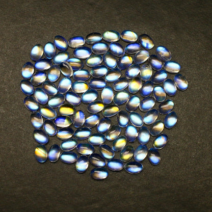 Natural Multi-Fire Rainbow Moonstone Lot 6x4 MM Oval Shape Cabochon AAA+ Gemstone Lot