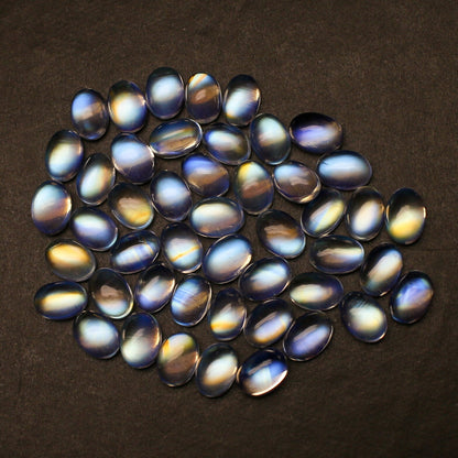 Natural Multi-Fire Rainbow Moonstone Lot 7x5 MM Oval Shape Cabochon Gemstone Lot