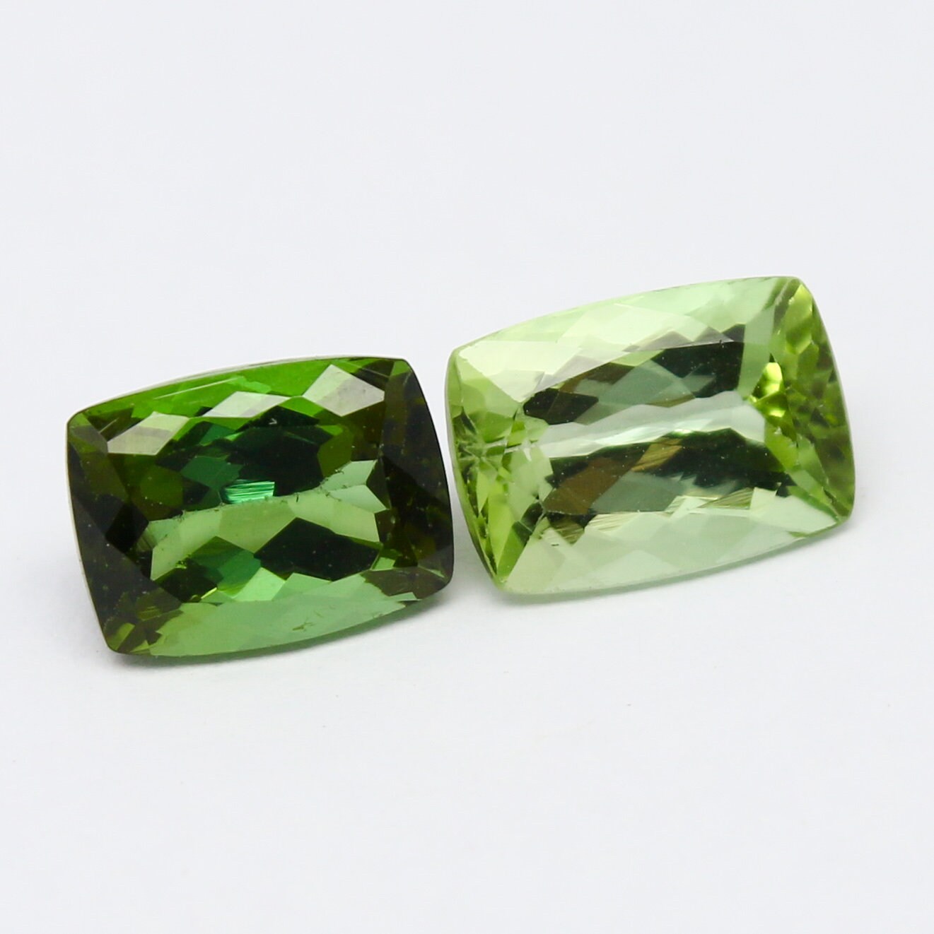 Natural Green Tourmaline Lot 3.51 Carat 8x6/8.8x6 MM Cushion Shape Faceted Gemstone 2 Piece lot