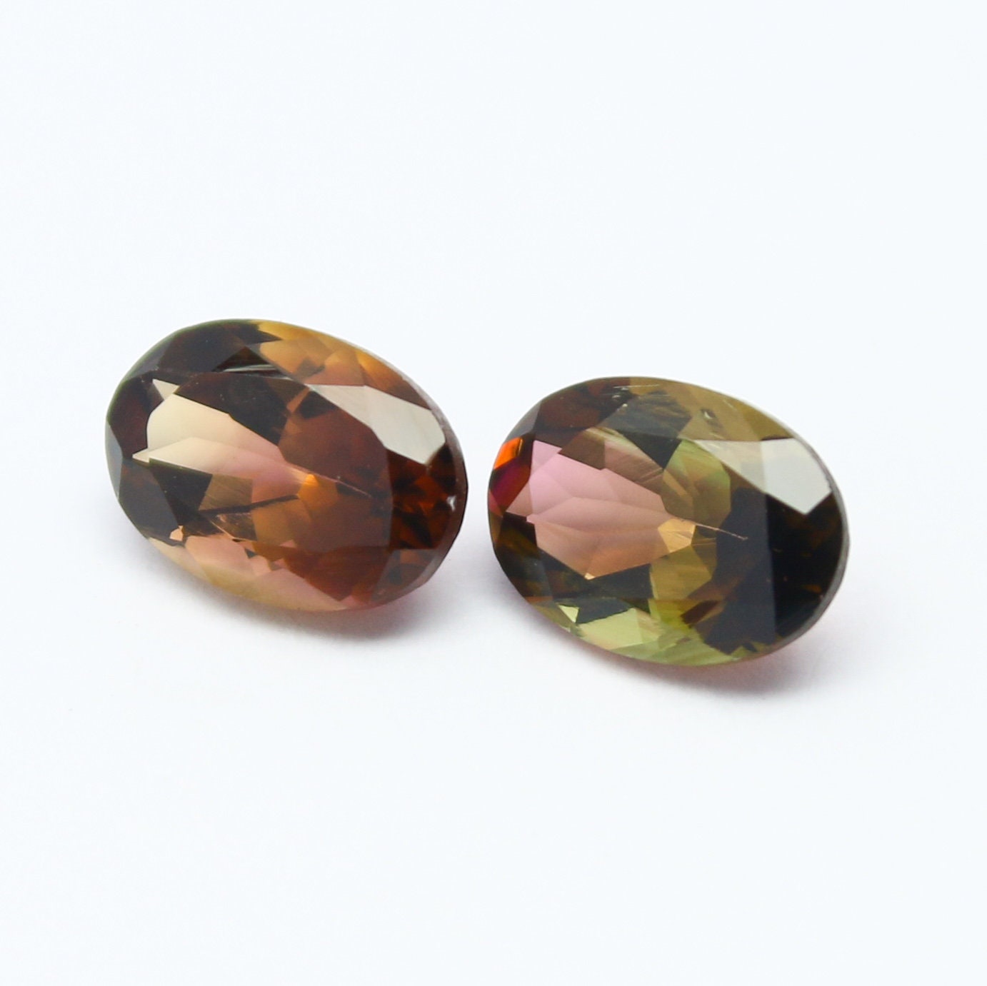 Natural Bi-color Tourmaline Pair 1.75 Carat 7x5 MM Oval Faceted Gemstone Pair