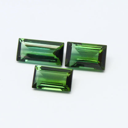 Natural Green Tourmaline Lot 4.30 Carat 10x8/8x5/8.5x5 MM Baguette Shape Faceted Gemstone 3 Piece Lot