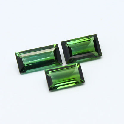 Natural Green Tourmaline Lot 4.30 Carat 10x8/8x5/8.5x5 MM Baguette Shape Faceted Gemstone 3 Piece Lot