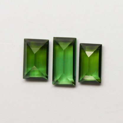 Natural Green Tourmaline Lot 4.30 Carat 10x8/8x5/8.5x5 MM Baguette Shape Faceted Gemstone 3 Piece Lot