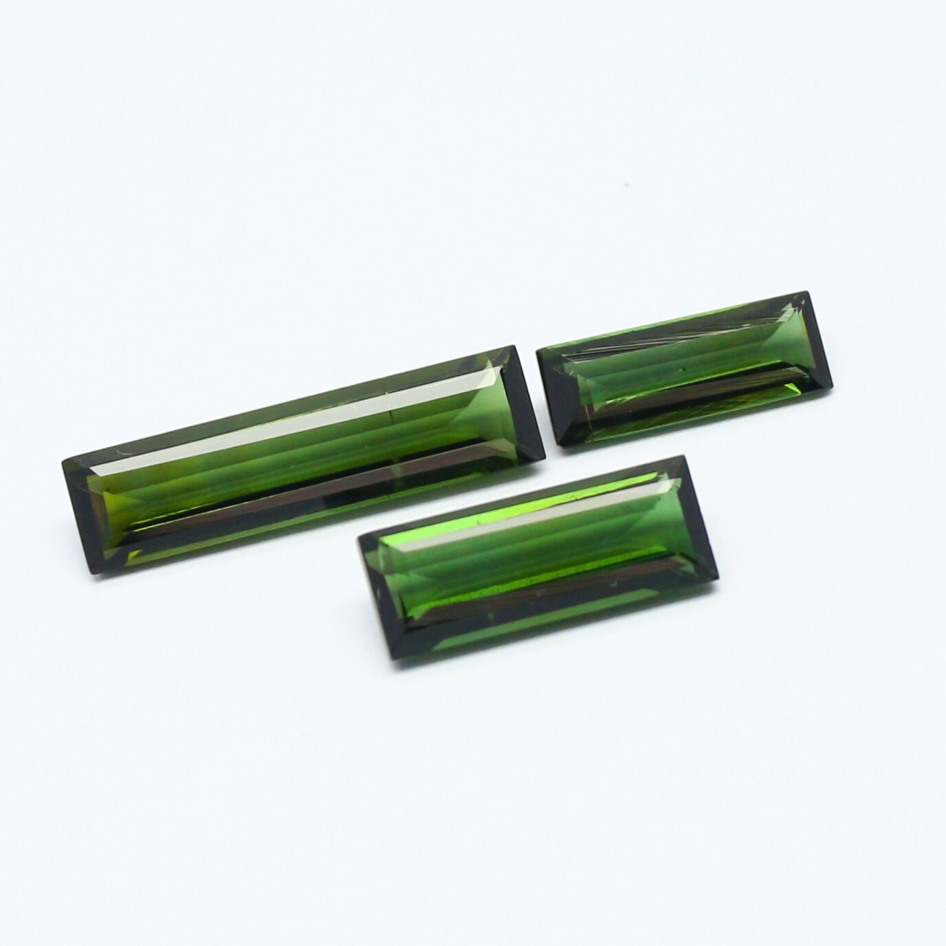 Natural Green Tourmaline Lot 5.16 Carat Mix Size Baguette Shape Faceted Gemstone 3 Piece Lot