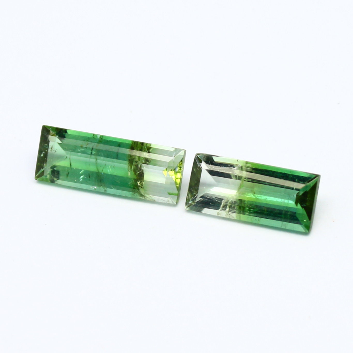 Natural Bi-color Tourmaline Lot 3.54 Carat Mix Size Baguette Shape Faceted Gemstone 2 Piece Lot