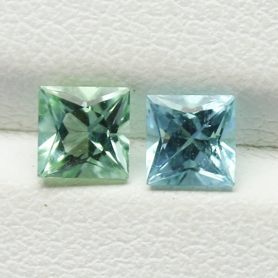 Natural Blue and Green Tourmaline lot 0.71 Carat 4x4 MM Square Shape Faceted Gemstone 2 Piece Lot