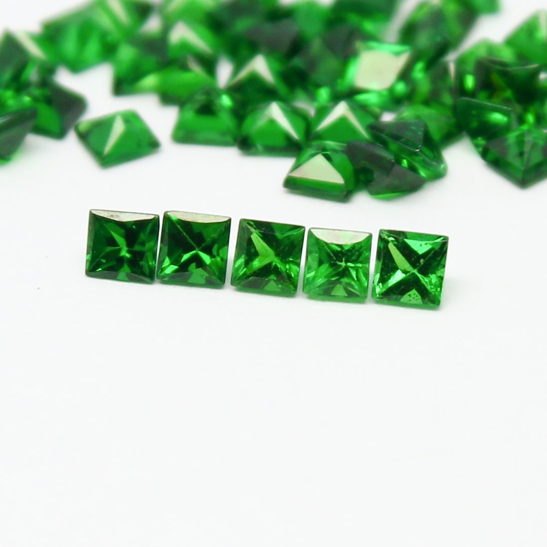 Natural Tsavorite Lot 2x2 /2.25x2.25 MM Square Shape Faceted Gemstone Lot